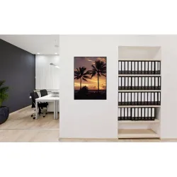 Toile tendue sur cadre Noir - Coucher de Soleil - Palmiers-Mur Déco : Conception standard Altumis