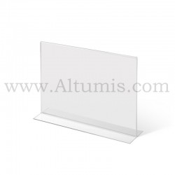 Porte document en plexiglas - T. Acrylique transparent plié. Format horizontal. Disponible en A4, A5 et 1/3 de A4. Altumis