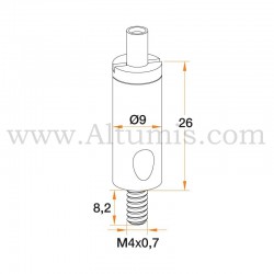 Kit câble de suspension avec embout câble butée et support fileté. Dessin technique M4