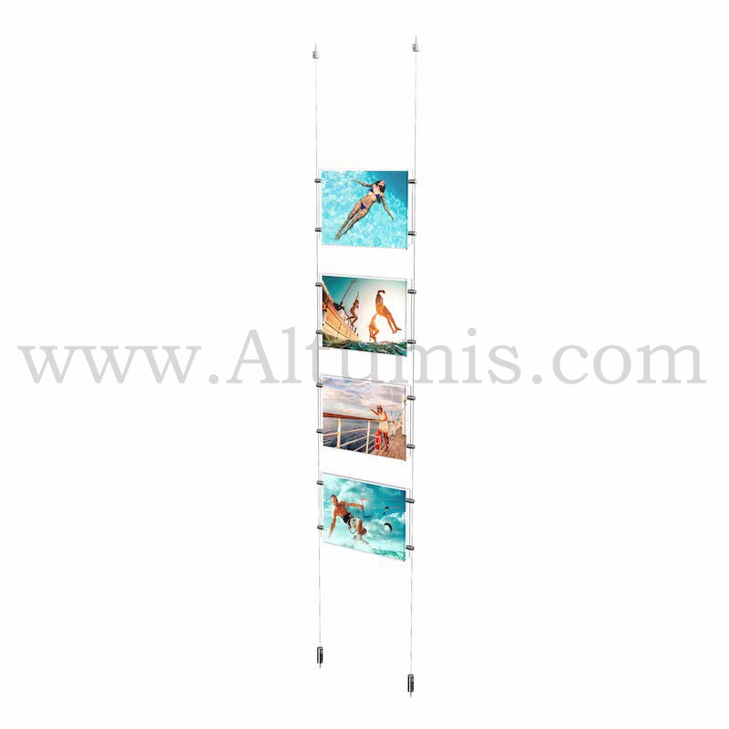 Colonne porte-affiche A4 Horizontal / Kit câble suspendu Sol-Plafond - Altumis